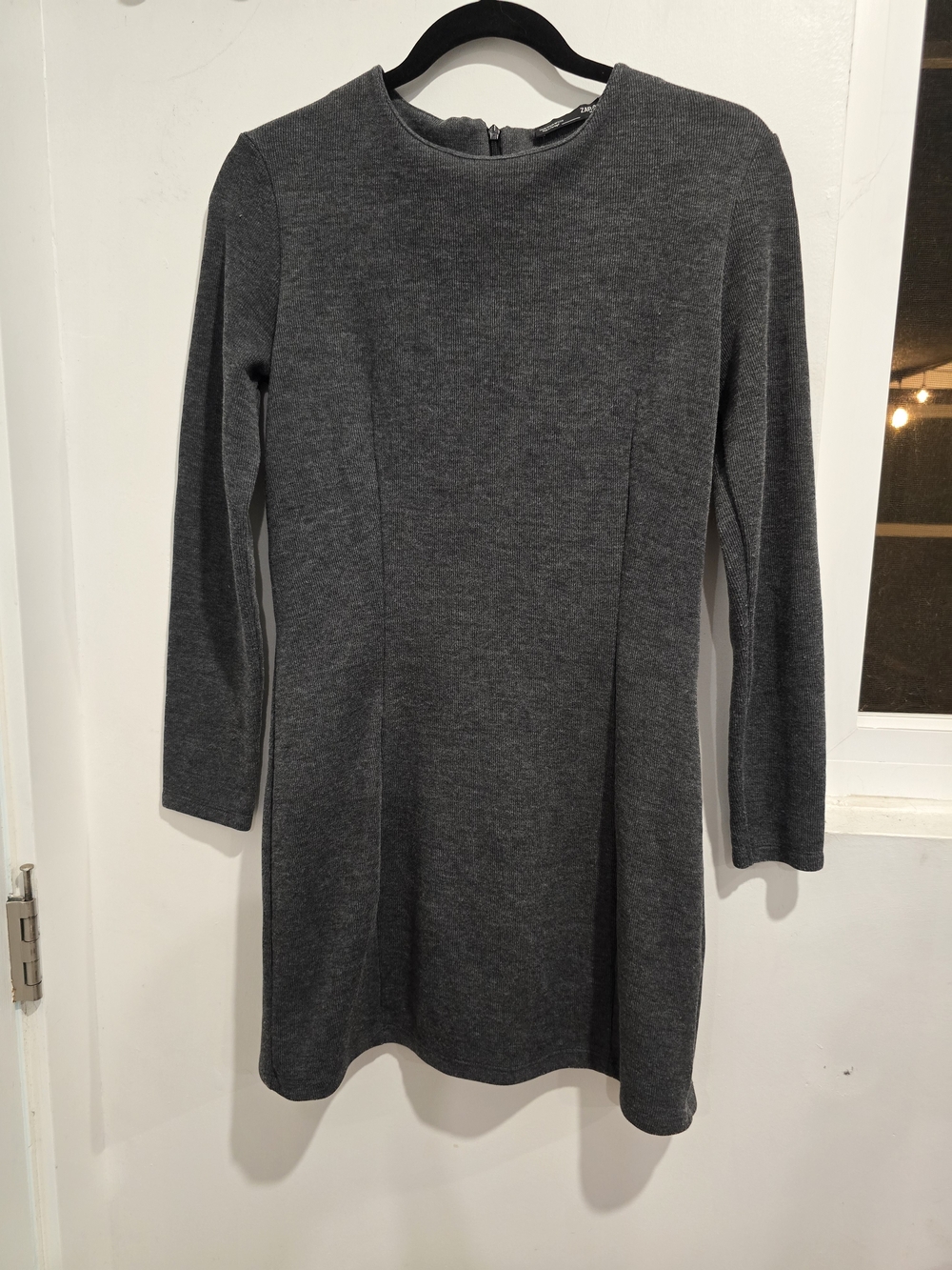 Zara Dark Gray Long-Sleeve Knit Shift Dress